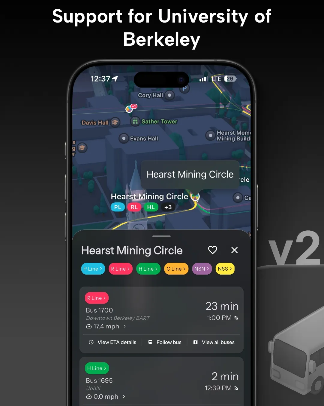 UC Berkeley Bear Transit in Destination Transit App