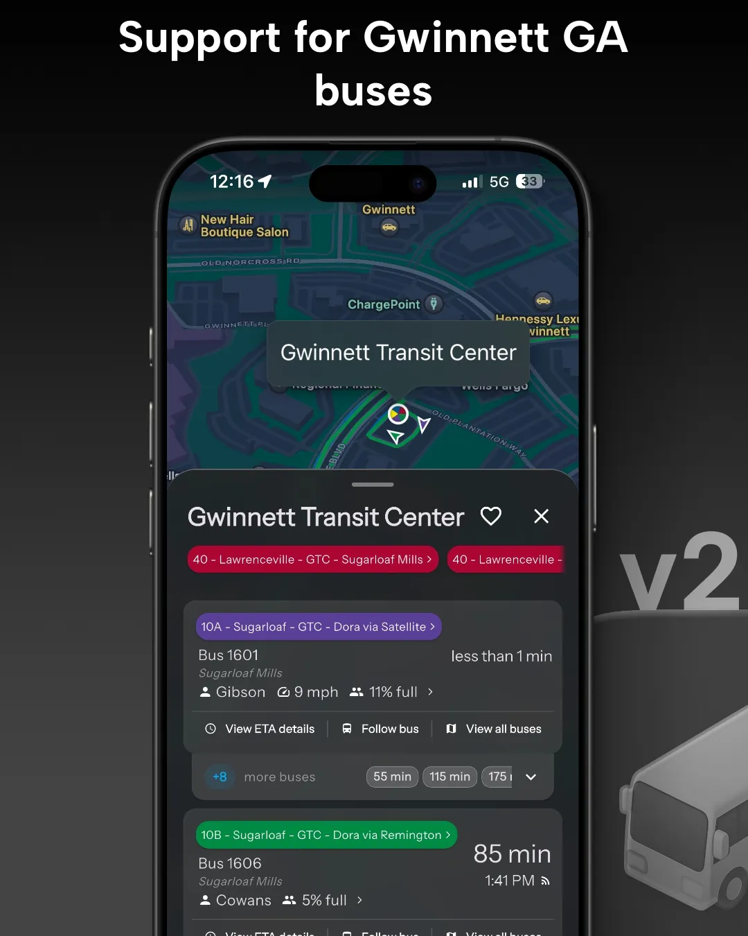 Gwinnett County / Ride Gwinett transit tracker map in Destination Transit app