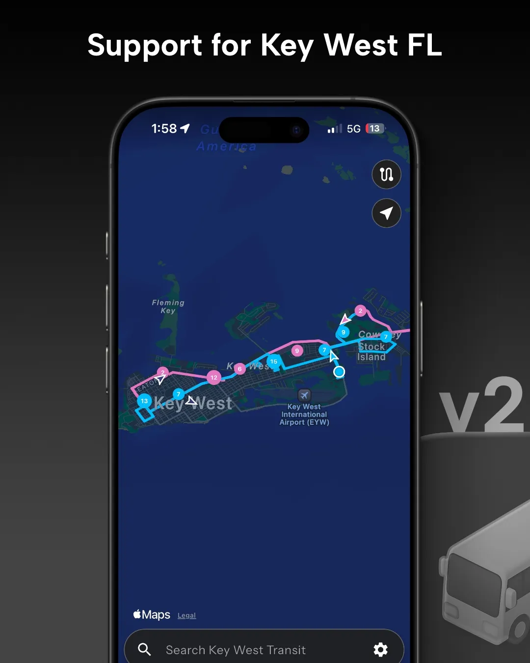 Key West transit tracker map in Destination Transit app